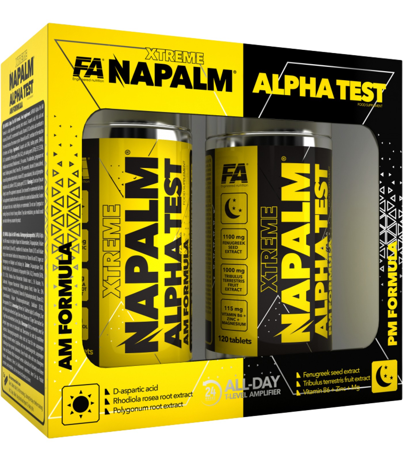 FA Nutrition Xtreme Napalm Alpha Test | AM & PM Formula [120 + 120 Таблетки] 